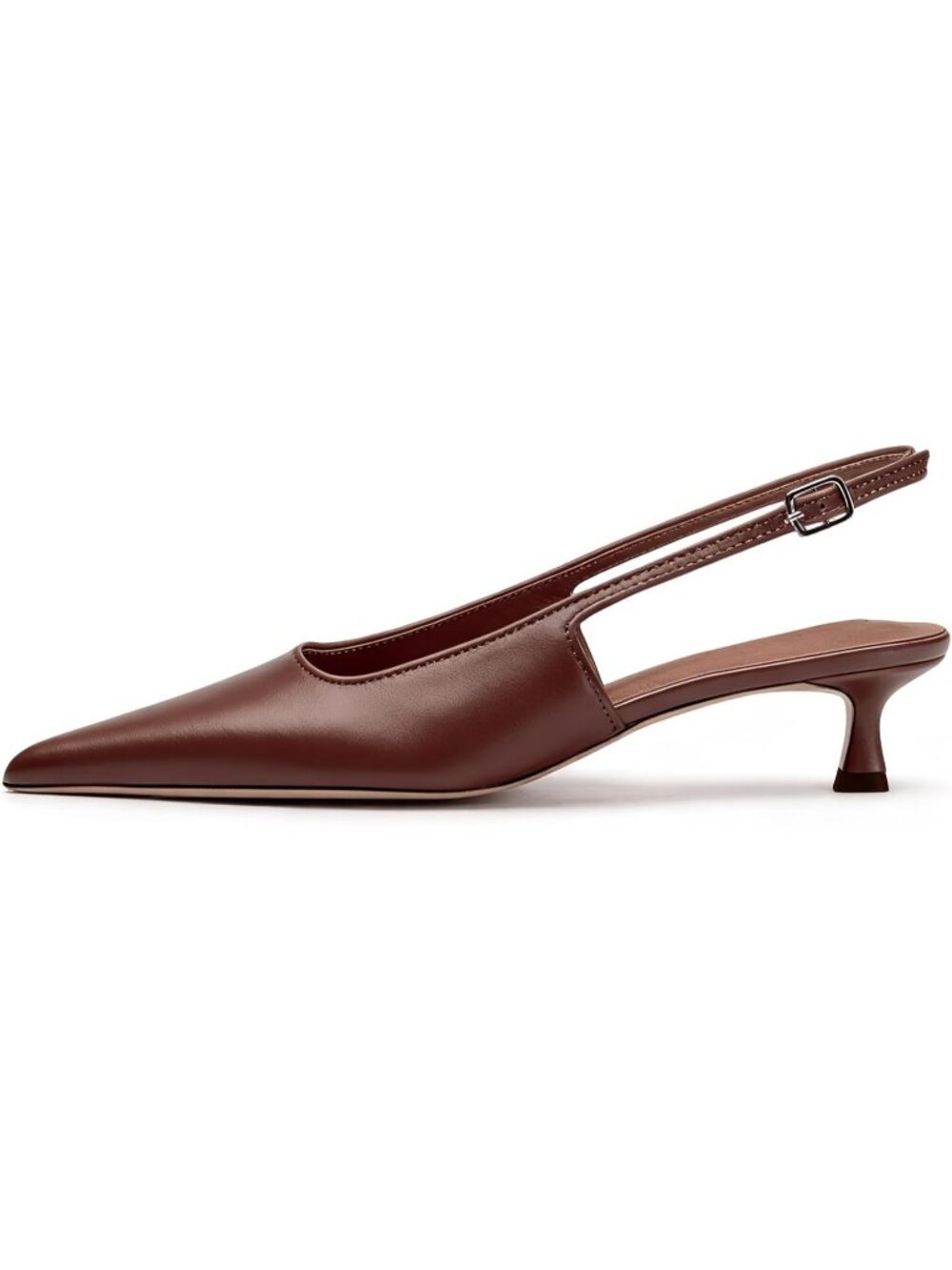 Women's Slingback Kitten Heels Low Heel Pointed Toe Brown Pumps Formal Shoes